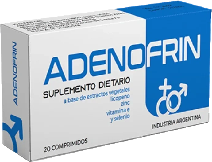 Adenofrin Argentina: caja con 20 comprimidos a base de extractos vegetales, licopeno y zinc