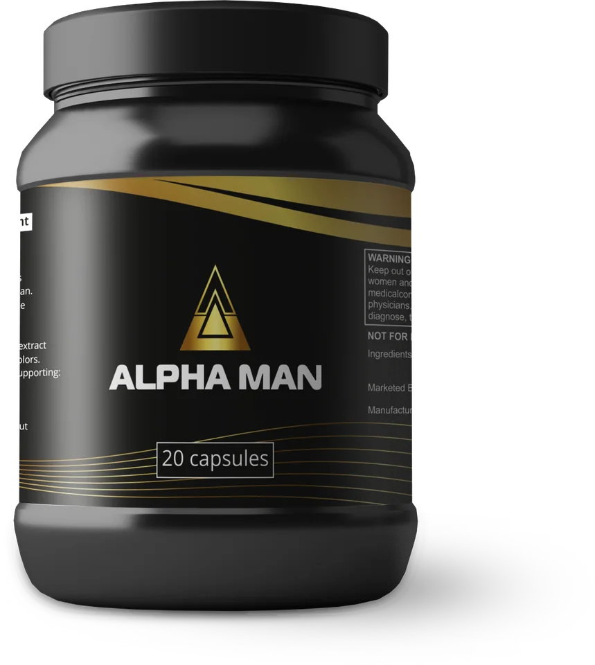 Alphaman Perú: frasco negro con 20 cápsulas para la vitalidad masculina