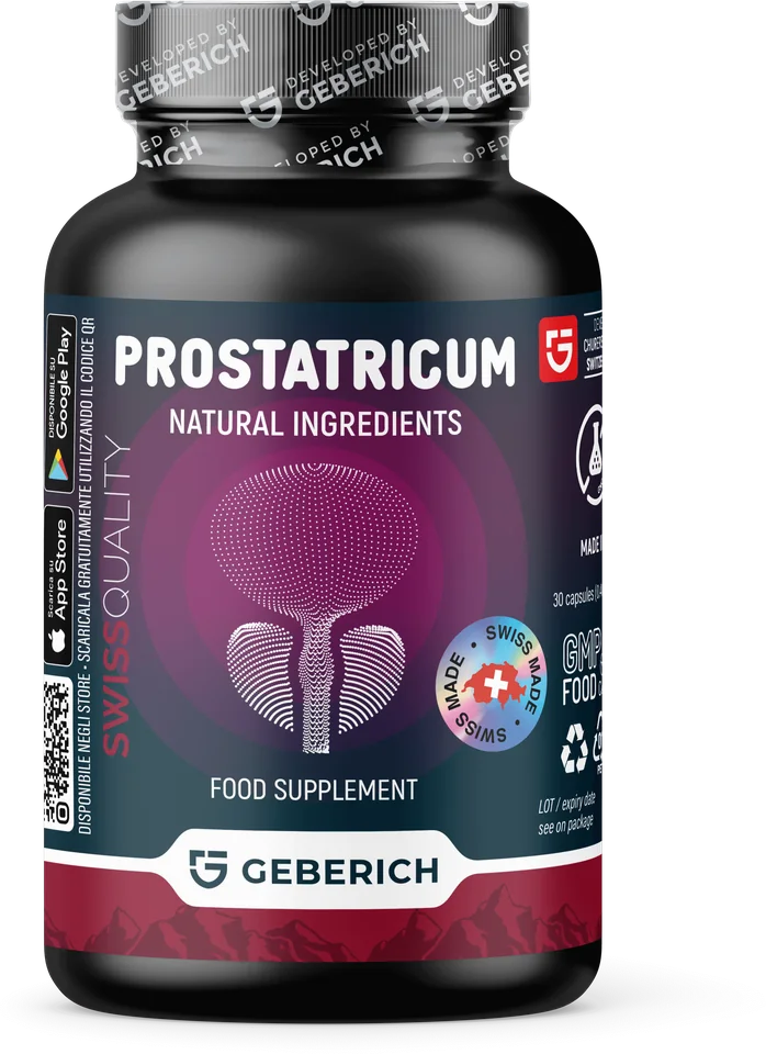 Prostatricum España: frasco y estuche de cápsulas con saw palmetto, ginkgo, equinácea y zinc
