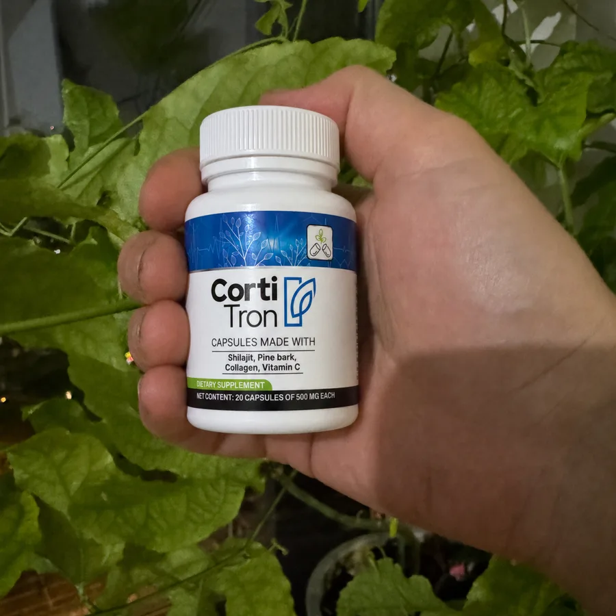 CortiTron bottle held in hand